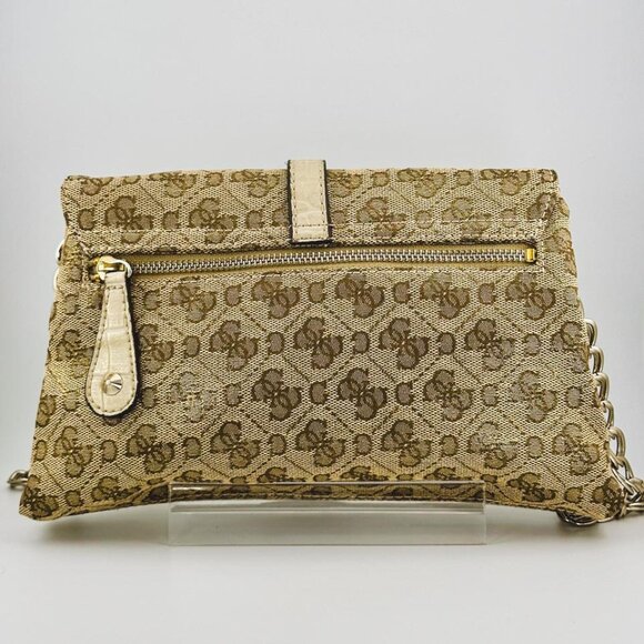 Vintage Y2k Guess Monogram Gold Shoulder Purse with Chain Strap - Picture 6 of 13